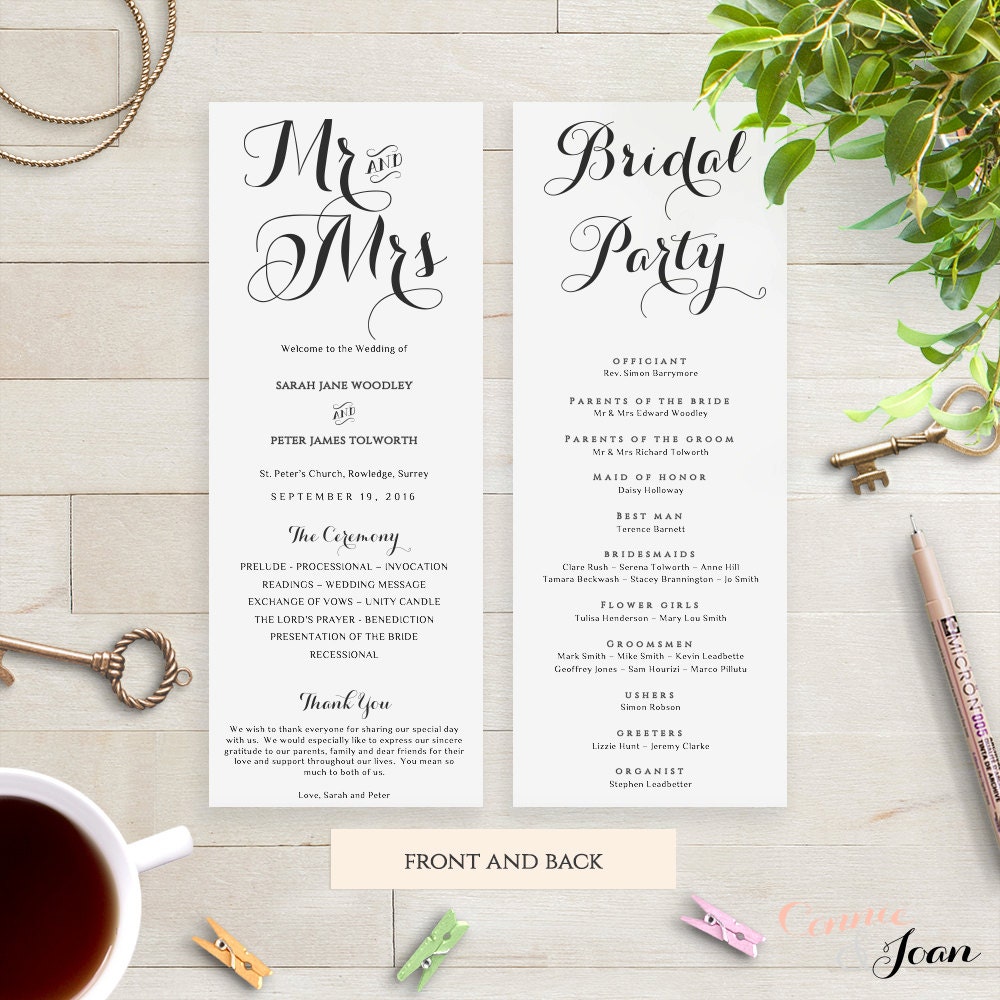 Printable Order of Service Wedding Program. Byron. Edit | Etsy