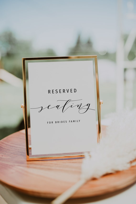 Reserved Seating Sign with message, Reserved for sign, DIY printable reserved signs 5x7" and 8x10", "Wedding" Corjl Template, FREE Demo