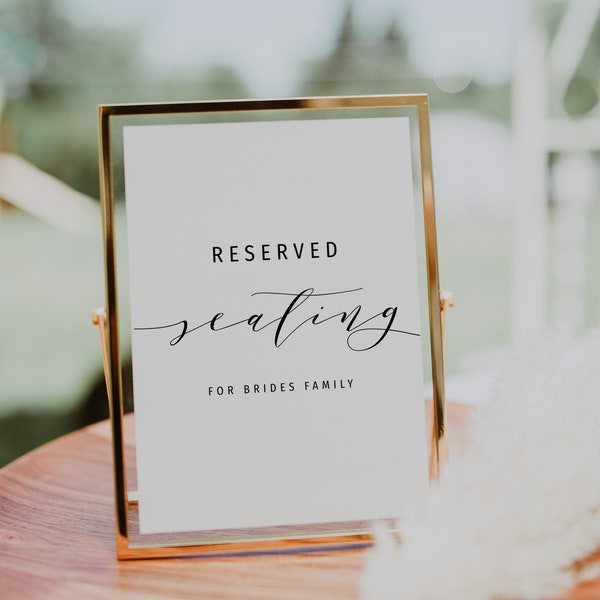 Reserved Seating Sign with message, Reserved for sign, DIY printable reserved signs 5x7" and 8x10", "Wedding" Corjl Template, FREE Demo
