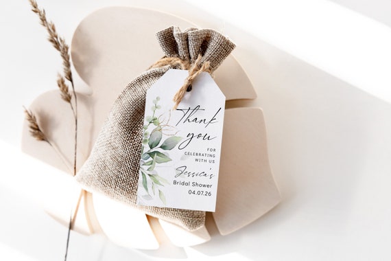 Leaf & Gold - Thank You Tag Template, Greenery Wedding Thank You Tag Template, Shower, Wedding Favor Tags, Corjl Templates, FREE Demo | 80G