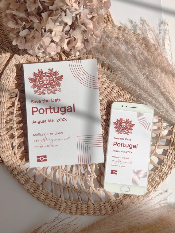 Portugal Save the Dates, Save the Dates Portuguese Passport, Electronic Save the Date, Destination Portugal, Corjl Templates, FREE Demo | 08