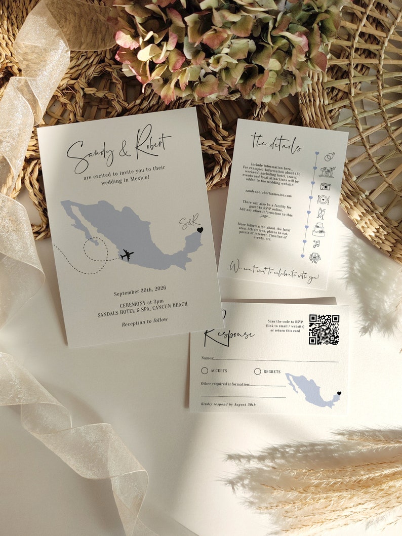 Destination Mexico Wedding Invitation Set, Destination Wedding Invitation and Phone Set, Electronic Invite Set, Corjl Templates, FREE Demo image 7