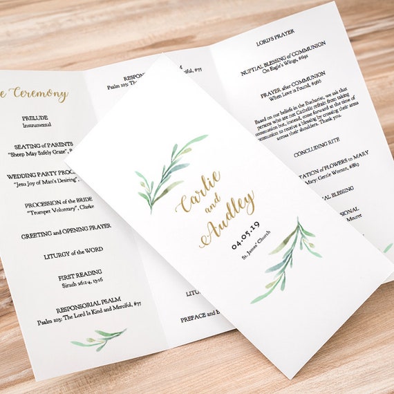 greenery wedding programs template printable wedding folded program edit in word or pages folded program template