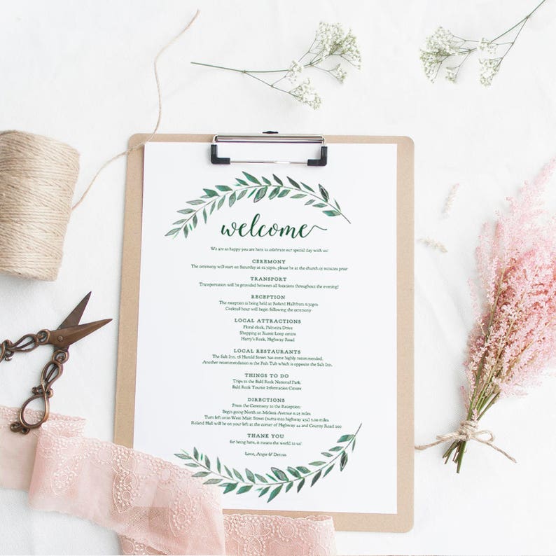 Wedding Welcome Note Template