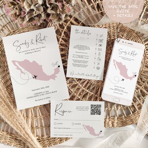 Destination Mexico Wedding Invitation Set, Destination Wedding Invitation and Phone Set, Electronic Invite Set, Corjl Templates, FREE Demo image 2