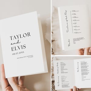 Può includere: Un invito di nozze bianco con testo nero. La carta recita "Taylor ed Elvis 08.07.20XX 1110 Hilltop Blvd, Hasdemere CA 34567".