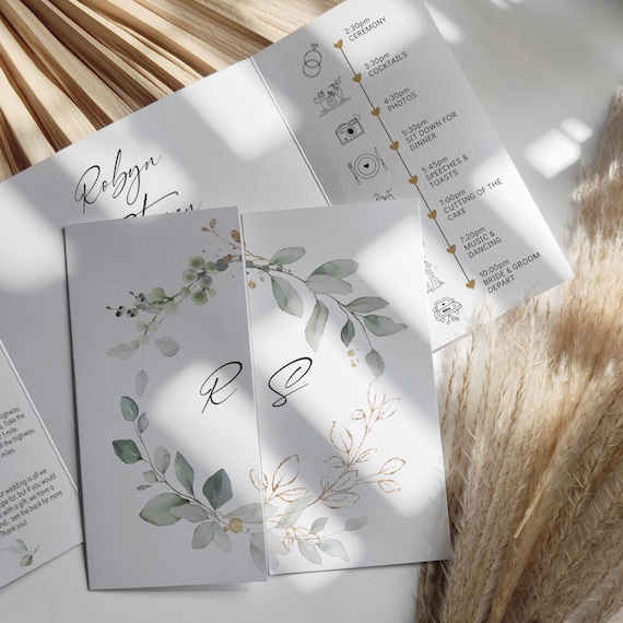 Canva Square Gatefold Wedding Invitation Templates, Square Folded Wedding Invitations, Gatefold Invitations, Canva Template | 80G