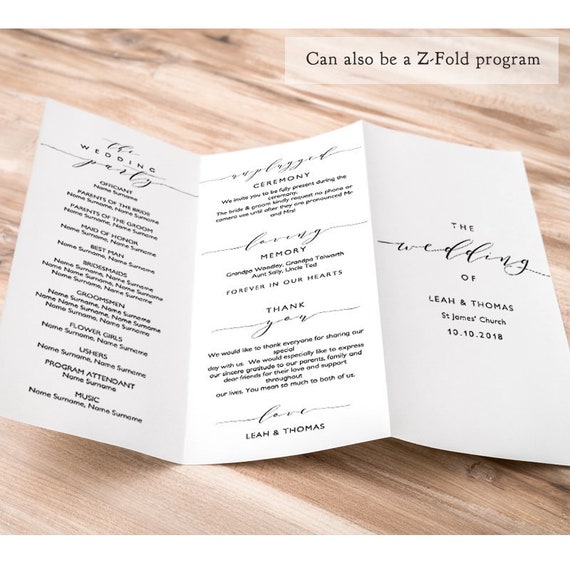 Trifold Wedding Program Printable Trifold Program Order Of Etsy
