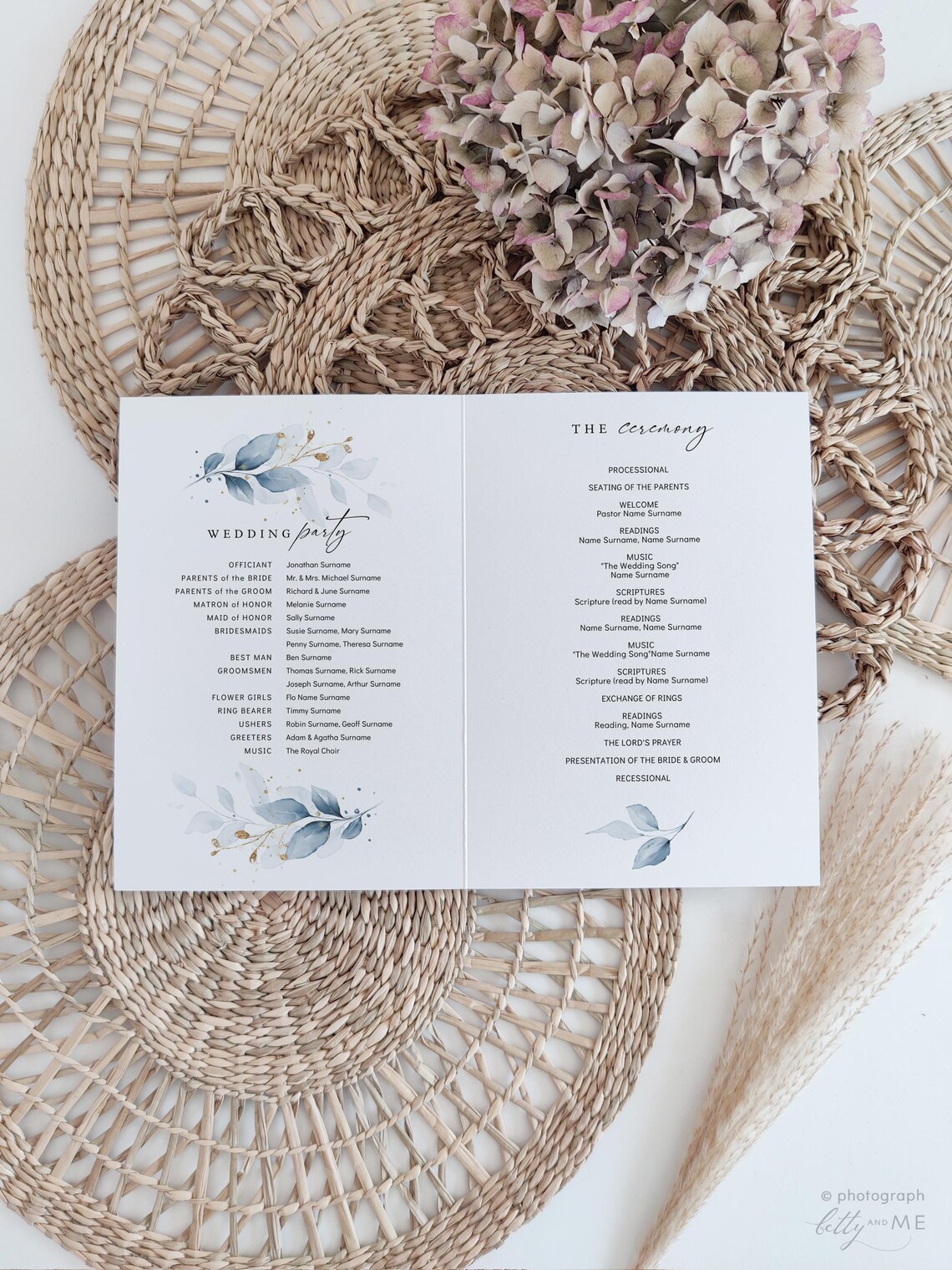 Dusty Blue Folded Wedding Program Booklets, Printable Blue Wedding