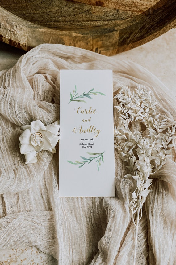 Greenery Bi-fold Wedding Program Template, Corjl Wedding Program, Long Folded Order of Service 'Greenery', Corjl Template, FREE Demo