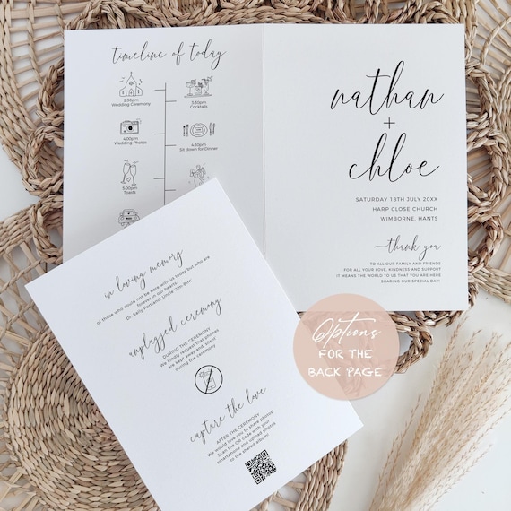 Booklet Wedding Program template, Church Order of Service printable templates. Multiple page booklet, Canva Templates | 68