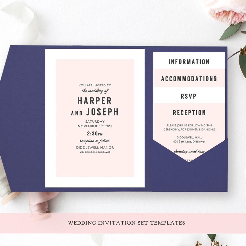 Pocket Invitations Wedding Pocketfold Invitation Printable Etsy