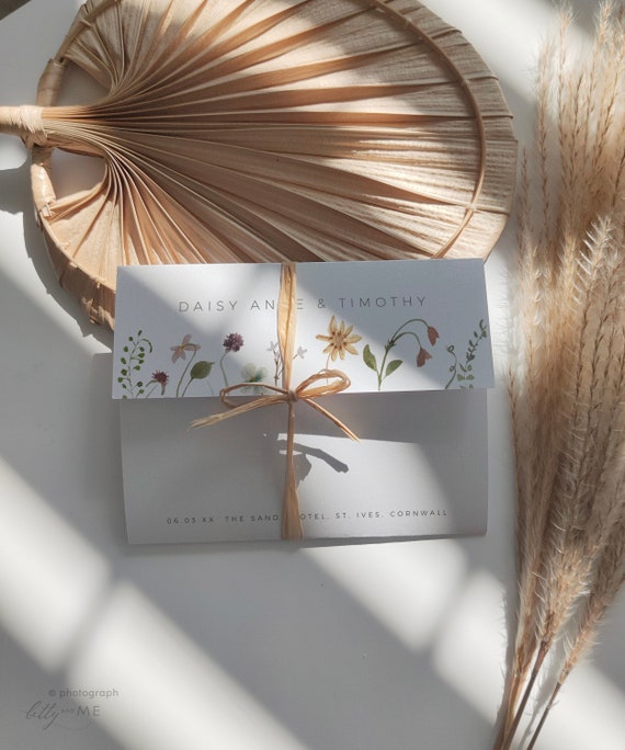 Wildflower Wedding Invitation Template, Trifold Wedding Invitation, Folded Wedding Invitation, Invitation with Timeline, Canva Template | 94