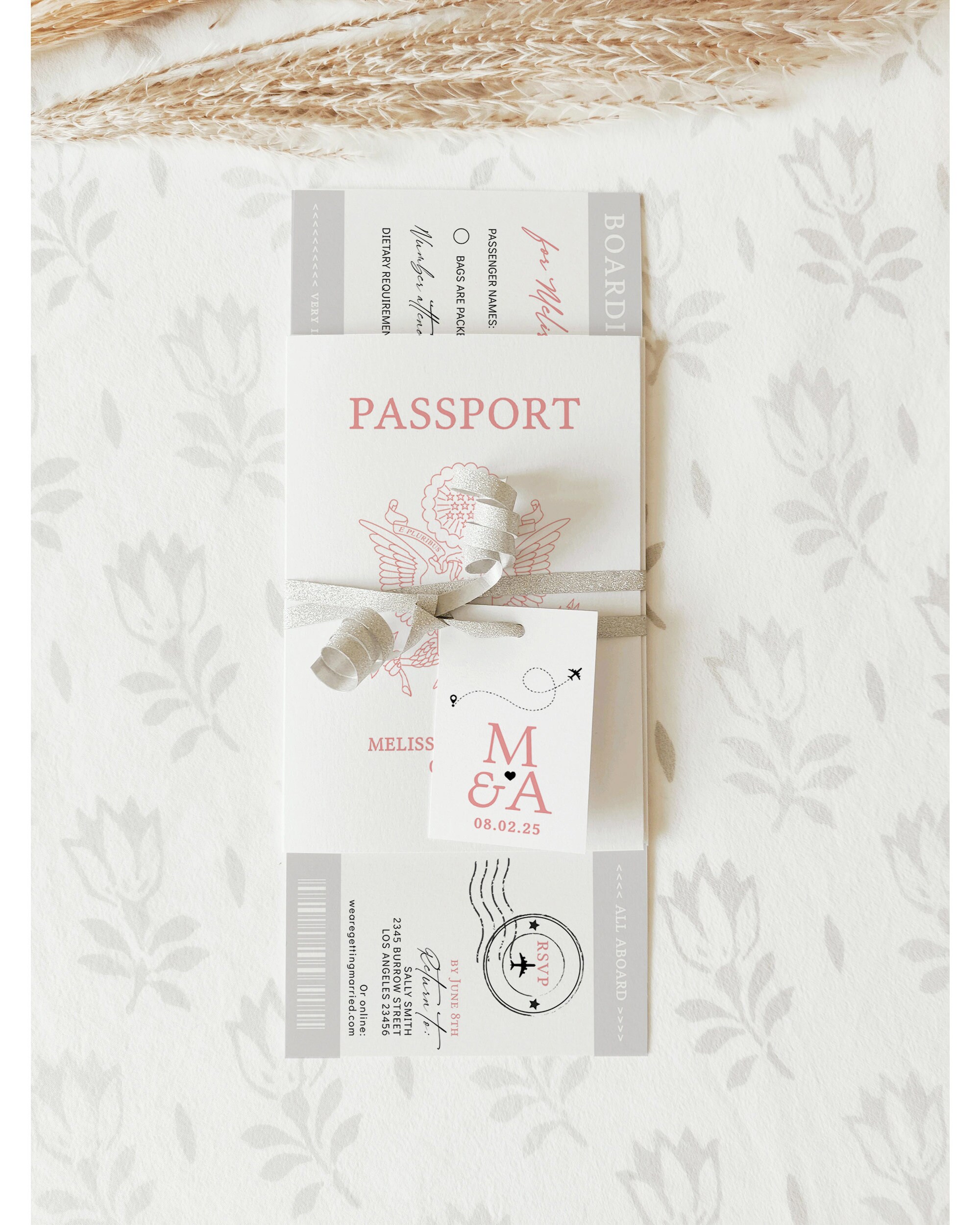 US Passport Wedding Invitation Template Suite, Plane Ticket Invitation ...
