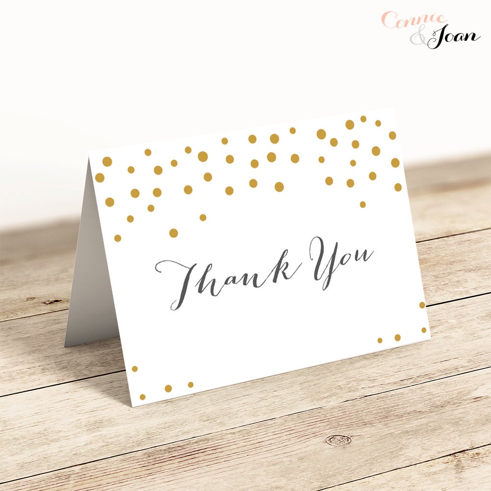 gold dot printable thank you card folded thank you note card sizes