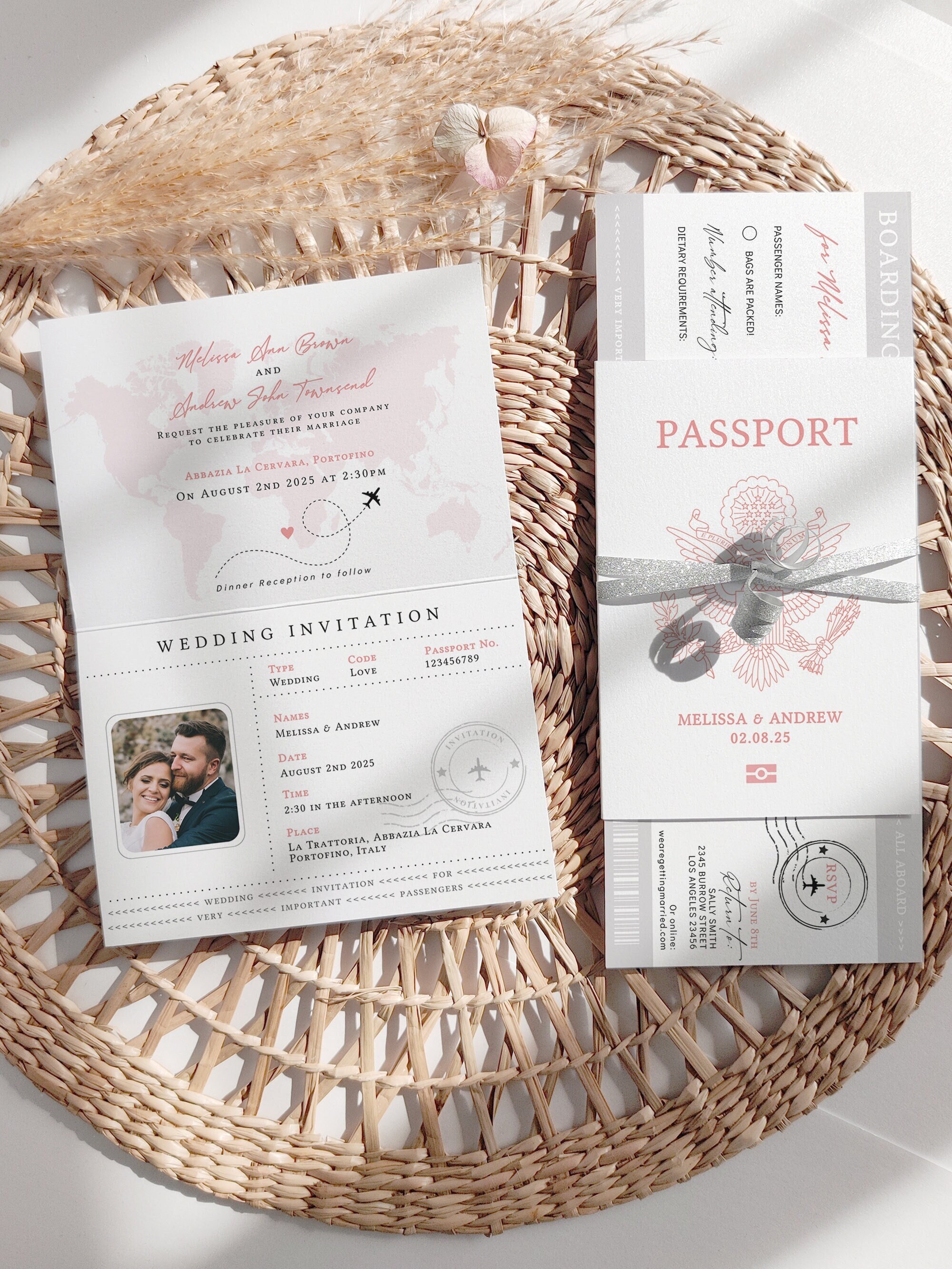 US Passport Wedding Invitation Template Suite, Plane Ticket Invitation ...