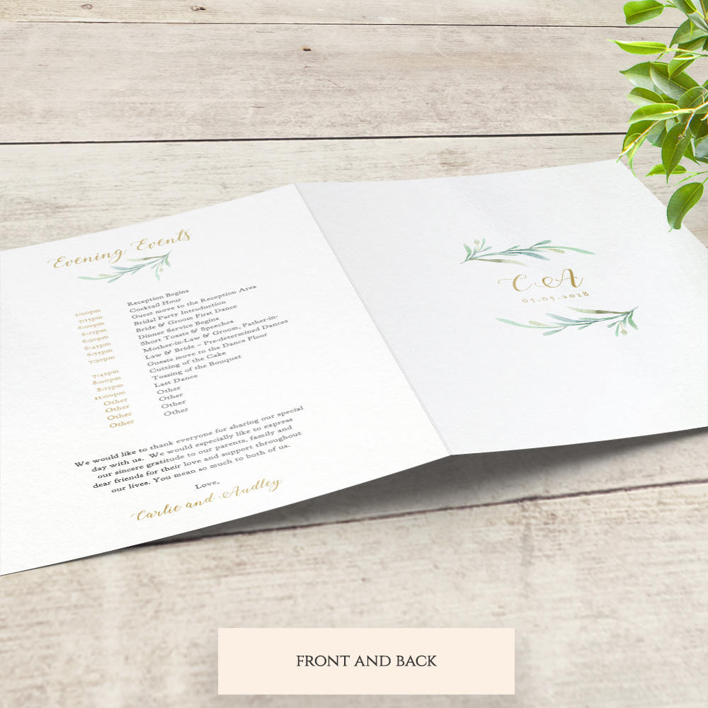 Folded Wedding Menu And Evening Events Template Printable Wedding