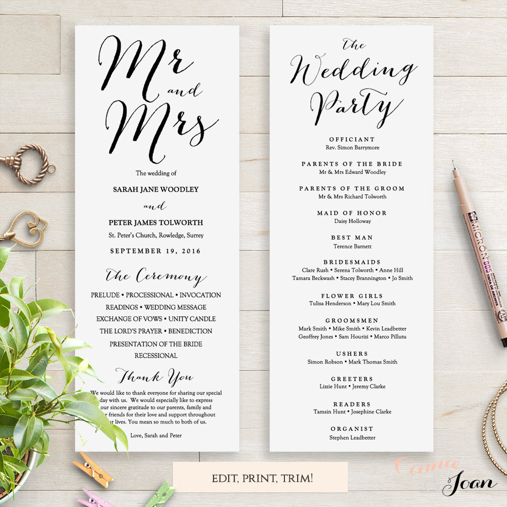 Wedding Programs, Wedding Program, printable wedding templates. 'Sweet  Bomb' Wedding Programs, Corjl Template, FREE Demo