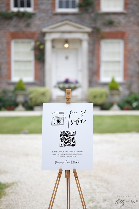 Capture the Love QR Code, Wedding Photo Signs, Share the Love, Wedding QR Code Signs, Scan to Upload, Canva Template | 88