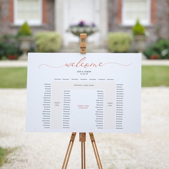 LucyRose - U Shape Table Seating Plan, Wedding Banquet Printable Template, DIY Wedding, Rose Gold EFFECT, 8 Sizes, Corjl Template, FREE demo