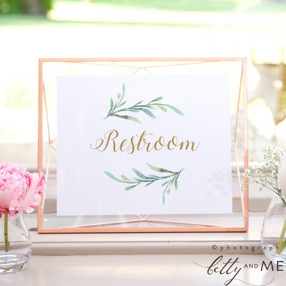 Restroom Sign, Printable Restroom Sign in 5x7" and 8x10". Greenery Wedding Sign, Download and Print