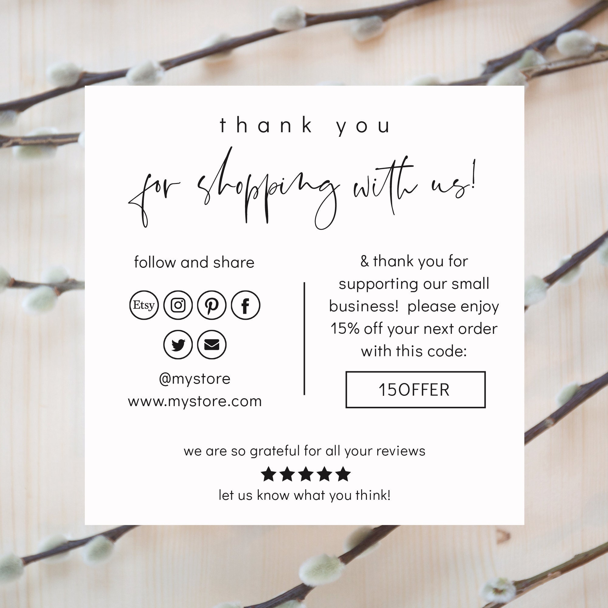 Modern Thank You Business Card Templates in 3 Sizes, Front, Back