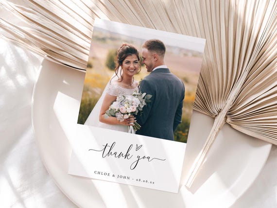 Wedding Photo Thank You Cards, Printable Thank You Card Templates, Wedding Thank You Cards, Double Sided, Canva Templates | 68