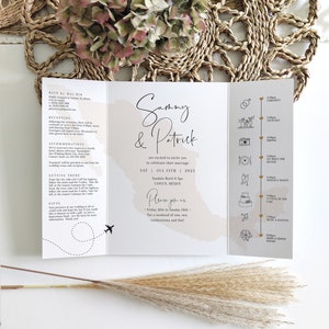 Destination - Mexico Wedding Invitations, Folded Gatefold Invitation Templates, Destination Wedding Invitations, Canva Templates image 10