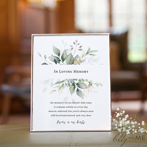 Leaf & Gold - In Loving Memory Printable Sign, In Memory of Loved Ones, Greenery Wedding Signs, 5x7" and 8x10", Corjl Templates, FREE Demo