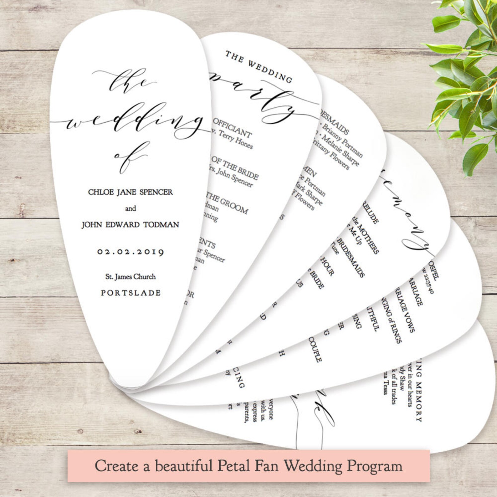 Fan Wedding Program Petal Fan program printable instant | Etsy