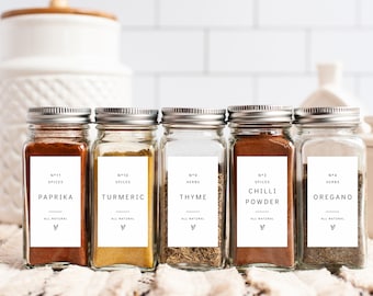 Spice Jar Labels Template, Modern Minimalist Kitchen Labels, Herbs & Seasoning Labels, DIY Spice Label, Canva Template | 86