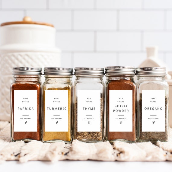 Spice Jar Labels Template, Modern Minimalist Kitchen Labels, Herbs & Seasoning Labels, DIY Spice Label, Canva Template | 86