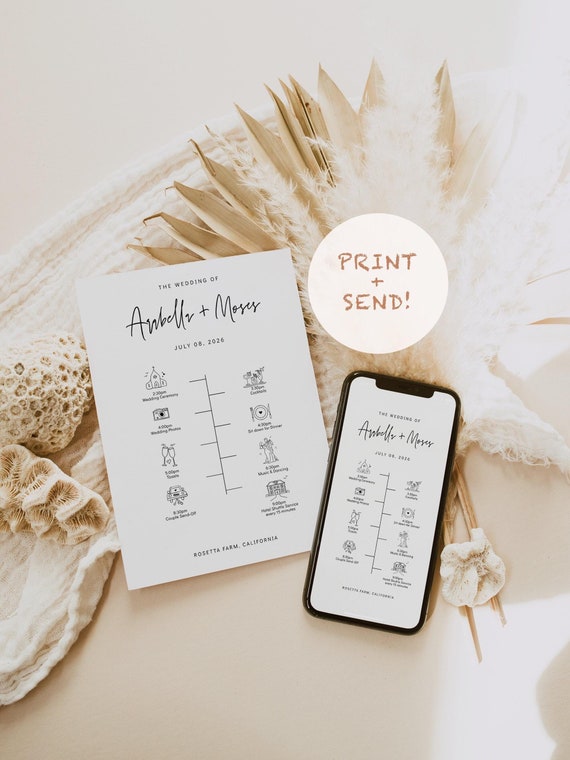 Infographic Timeline Wedding Program, Electronic Timeline, Electronic Wedding Program, Editable Templates, Canva Templates | 88