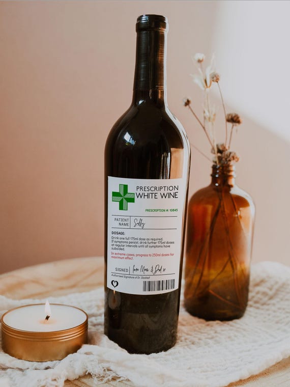 Canva Prescription Wine Bottle Labels, Templates for Printable Funny Wine Labels, Sticker Template, Editable Canva Templates | 88