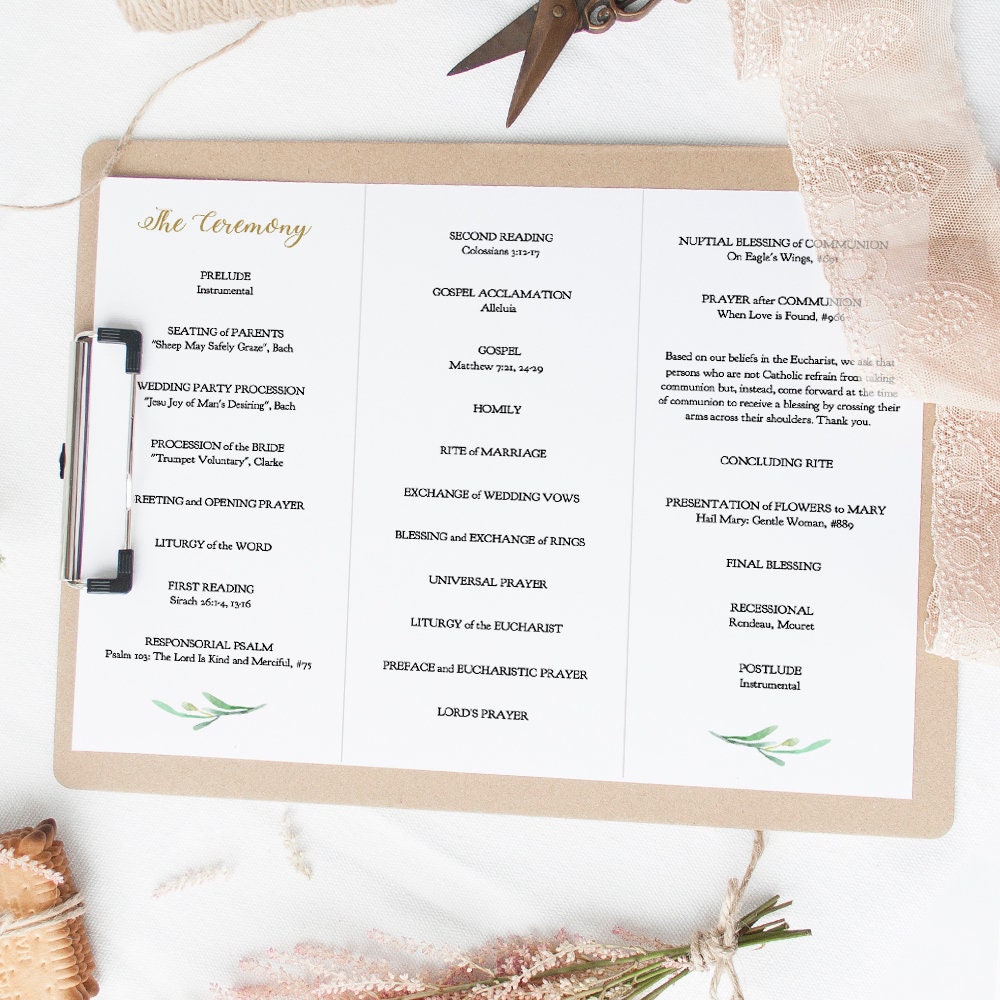 Z Fold Trifold Printable Wedding Program Greenery Wedding Program 