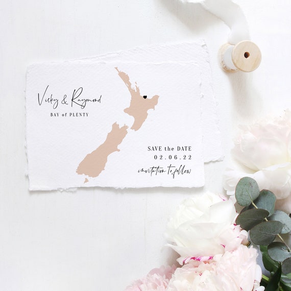 Destination - New Zealand Save the Date, Wedding in New Zealand, Reposition the Heart to your location on map, Corjl Templates, FREE Demo