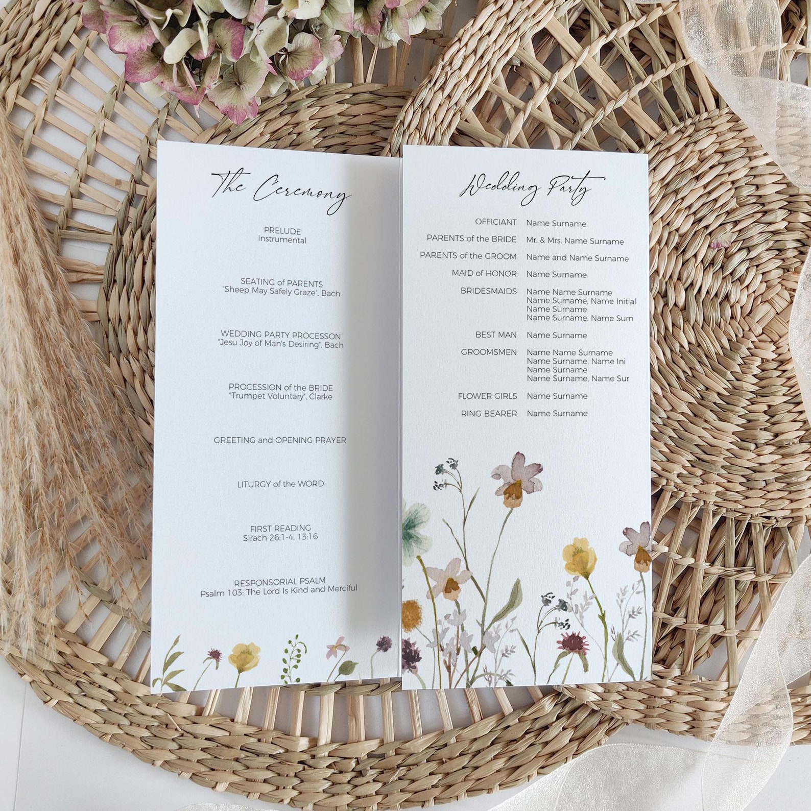 Wildflower Folded Wedding Program, Flower Wedding Order of Service ...