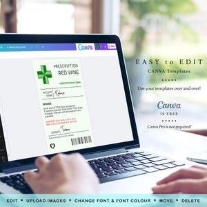 Prescription Wine Bottle Labels, Printable Funny Wine Labels, Wine Sticker Template, Editable Wine Labels, Canva Templates | 88 image 6