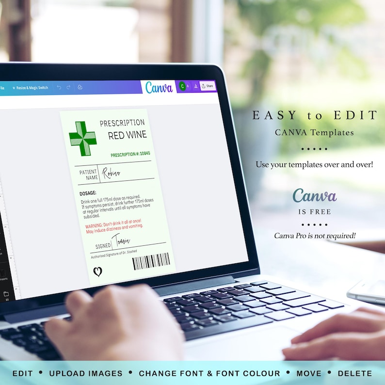 Prescription Wine Bottle Labels, Printable Funny Wine Labels, Wine Sticker Template, Editable Wine Labels, Canva Templates | 88 image 6