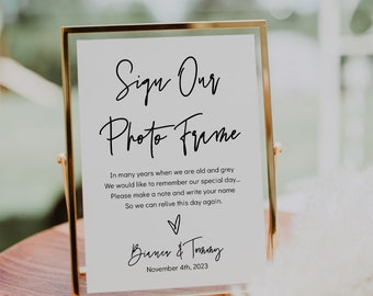 Sign Our Photo Frame Sign, Printable Guest Book Signs, Modern Minimalist Wedding Signs, Canva Template | 88