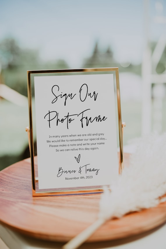 Sign Our Photo Frame Sign, Printable Guest Book Signs, Modern Minimalist Wedding Signs, Canva Template | 88