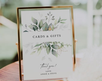 Greenery Cards and Gifts Sign, Wedding Cards and Gifts Sign, Printable Wedding Cards Sign, Canva Templates | 80G