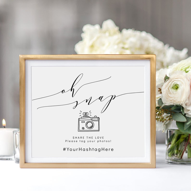Oh Snap Hashtag Tag Your Photos Sign, Printable Hashtag Sign, 3 Sizes, Wedding Camera Sign, Corjl Template, FREE demo 画像 7
