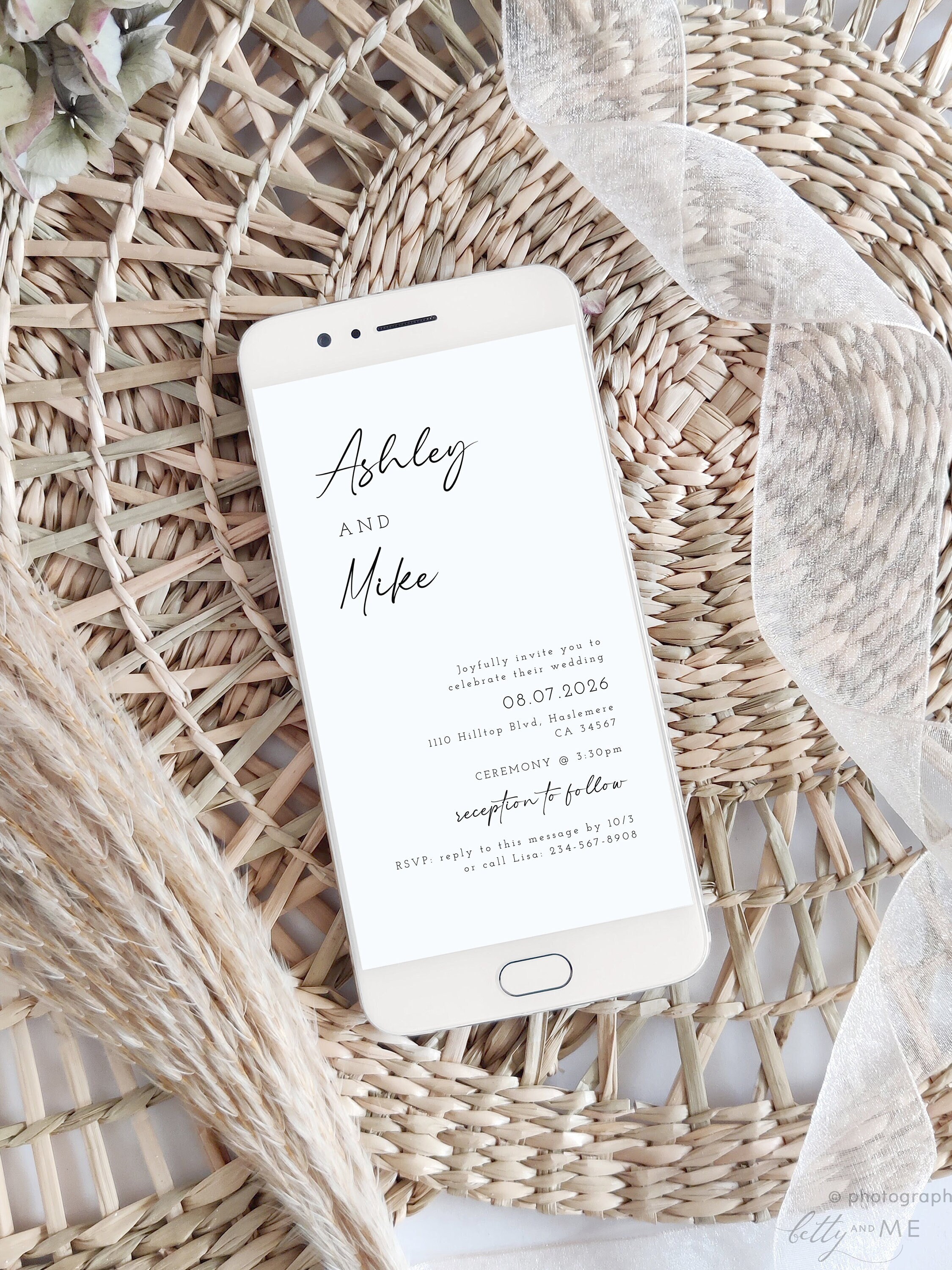 Minimalist Electronic Wedding Evite, Modern Online Invitations, Evite