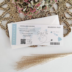 Destination Hawaii Boarding Pass Invitation Ticket Template, Any Colors, Printable Boarding Pass Invitation, Corjl Templates, FREE Demo image 2