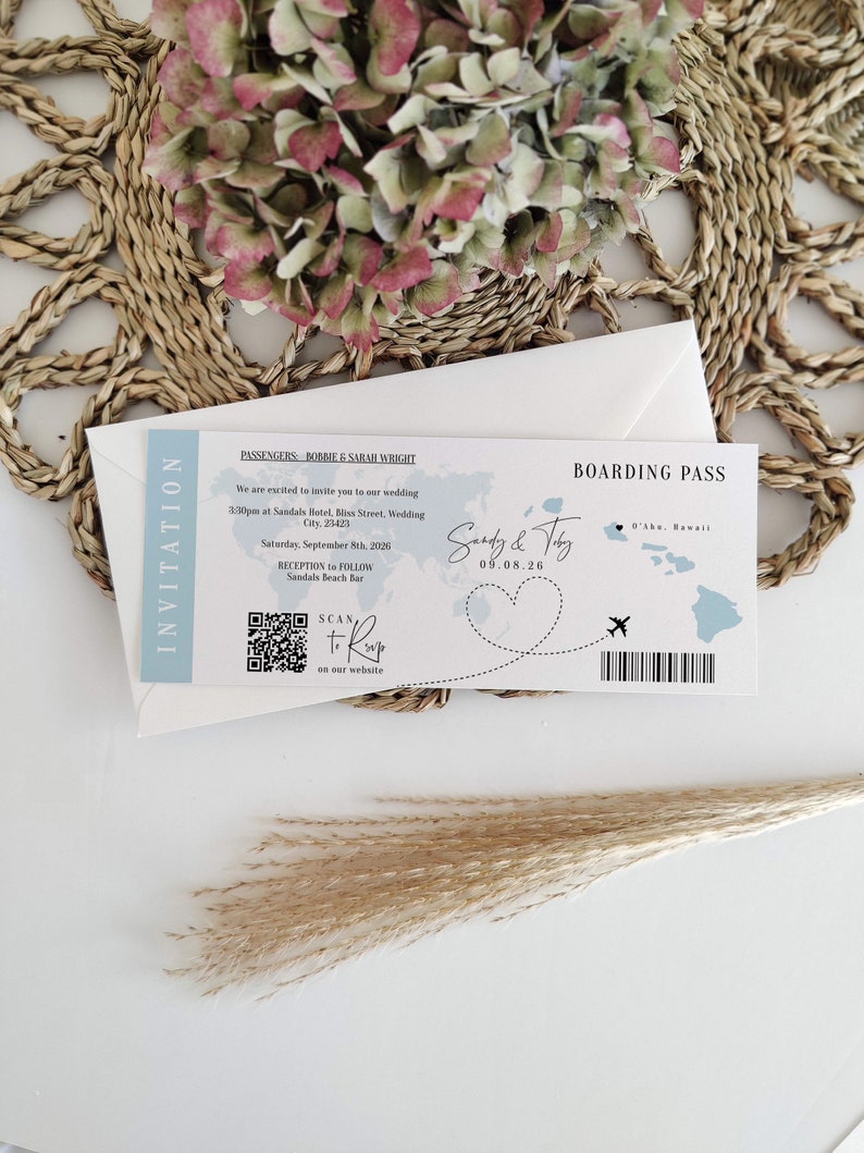 Destination Hawaii Boarding Pass Invitation Ticket Template, Any Colors, Printable Boarding Pass Invitation, Corjl Templates, FREE Demo image 2