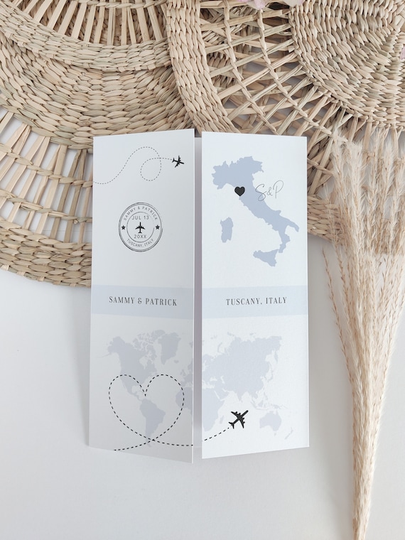 Destination - Italy Wedding Invitations, Folded Gatefold Invitation Templates, Destination Wedding Invitations, Canva Templates