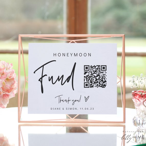 QR Code Honeymoon Fund Template, Printable QR Code for Wedding, Honeymoon Fund Signs, Portrait & Landscape, Canva Template | 88