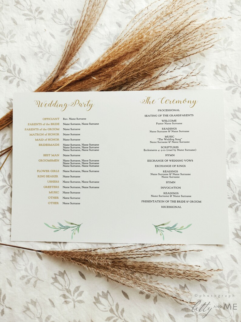 Greenery Booklet Wedding Program Template, Order of Service Booklet Printable Wedding Program Template DIY Wedding, Corjl, FREE Demo image 2