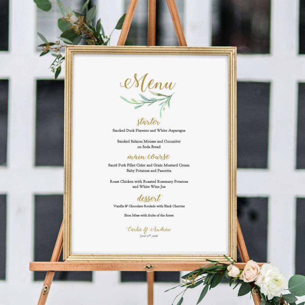 greenery wedding menu template printable bar menu reception menu